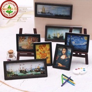 FENGFEI 8Pcs/Set 1:12 Dollhouse Miniature Vintage Oil Painting Mural Photos Wall Picture Scene Decor