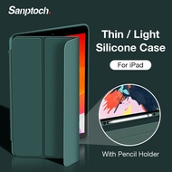 Sanptoch PU Leather Smart Case For iPad Air 3 4 10.9 10.5 10.2 2019 With Pencil Holder Cover For iPad Pro 11 2022 2021 2020 9.7 2018 Soft Silicone Protective Casing