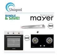 MAYER 86CM Glass Gas Hob BUNDLE 90CM Slim Line Hood + FREE 75L Built In Oven (FREE DELIVERY)