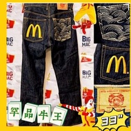 絕色刺繡 🌒RMC×麥當勞牛仔褲古著皇者33吋 💫✨Vintage RMC Red Monkey Company McDonald’s Japanese denim jeans trousers W3