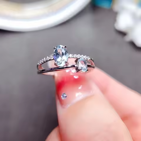 100% Natural Aquamarine Ring 925 Silver Aquamarine Silver Ring Sterling Silver Aquamarine Jewelry