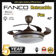 🔥Free Shipping🔥Fanco Retracable Bladeless AC Motor Ceiling Fan 42 inch Remote 3 Color LED Light