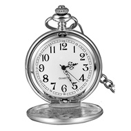 Classic Smooth Vintage Mens Pocket Watch Xmas Gift (Silver)