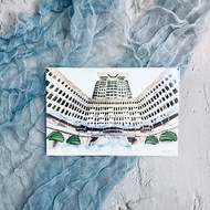 手繪水彩香港半島酒店畫像明信片