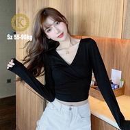 Áo croptop nữ tay dài bigsize 55-90kg Croptop bigsize chéo ngực phong cách Hàn Quốc AT03-D