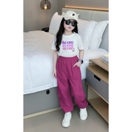 [B&G] Set of purple and pink khaki pants and printed cotton t-shirt for girls from 10-45kg (2-12 yea