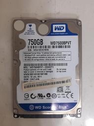 2.5吋 WD 藍標 750GB 筆電用 SATA 硬碟