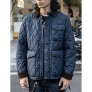 英倫獵裝夾克 經典藍 燈芯絨領 菱格絎縫 通勤保暖 Safari Jacket