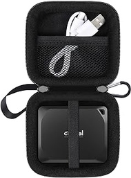 Lacdo Hard Drive Carrying Case for Crucial X9 Pro/Crucial X10 Pro Portable SSD USB-A Adapter 1TB 2TB 4TB USB 3.2 External Solid State Drives Shockproof Water Repellent Storage Travel Bag, Black+Black