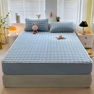 Japanese style checkered 100% pure cotton mattress cover with fitted bed sheets for single/super sin