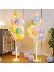 1套地面氣球柱套件,包含支架,底座和串燈,可用於婚禮,初生嬰兒派對,生日派對或單身派對的氣球塔背景裝飾