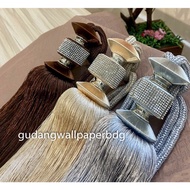 (==) Tassel Tali Gorden Cyrstal Rumbai Mewah Cream Silver Coklat