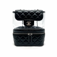 CHANEL 黑銀油蠟牛皮PVC透明二用包/斜背包