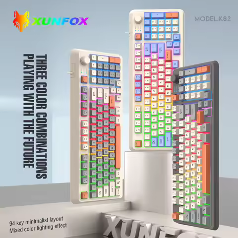 XUNFOX K82 game keyboard luminous wired USB desktop PC/notebook available knob adjustable volume 19 