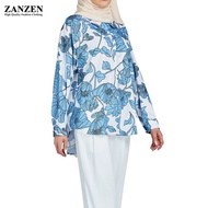ZANZEN Korean Women New Blouse Vintage Long Sleeve Loose Causal Flora Printing Lapel Fashion Shirt B