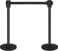Crowd Control Stanchion Set of 2-Black Stanchions with 16.4ft Retractable Belt,Durable Concrete Meta