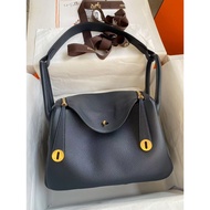 【Awin】Top 1 Quality Luxury 26cm Midnight Blue Calf Leather Shoulder Messenger Bag Shiny Gold Buckle,