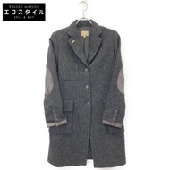 Nigel Cabourn黑色人字紋羊毛皮革肘部貼片外套，6碼