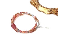 開運貔貅系列金骨幹x薔薇輝石x金太陽x草莓晶貔貅925純銀手鍊