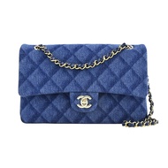 CHANEL 經典菱格紋牛仔印花帆布鏈帶肩背/斜背包(深藍)/平行輸入