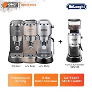 Delonghi EC885 Dedica Arte Manual Espresso Machine (Arte Grey/Metal/Beige)+Dedica Conical Burr Coffe