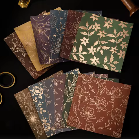 Mr.Paper Hot Stamping Craft Material Paper Lily Cherry Blossom Flower Theme Sulfuric Acid Paper Mate
