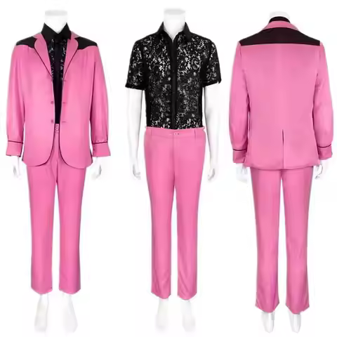 Cosplay Elvis 2022-Elvis Presley 961UO4CH Costume Pink Coat Black Shirt Uniform Halloween Dress Up O
