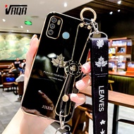 VRQR Case Tecno Spark 6 Air Spark 5 Air Gold Plated Maple Leaf Soft Silicone Casing Cover Wristband Bracket With Strap Lanyard Mobile Phone Case