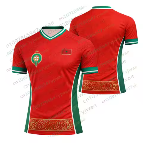26-27 Morocco National Football Team Soccer Jersey V-Neck Quick Drying Short Sleeved Outdoor Trainin
