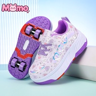 Cute Heart Print Kids Roller Shoes 4 Wheels Retractable Roller Sneakers for Kids Outdoor Play