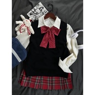 JK Uniform Preppy Knitwear Pullover Vest Vest Small Pepper Top Sweater jk Check Skirt Set