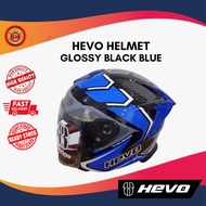 Helmet Hevo Glossy Black Blue (Ready Stock) Helmet Open Face
