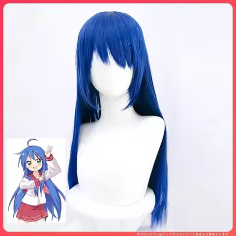 Lucky Star Izumi Konata Cosplay Wig Headwear Blue Long Hair Wigs