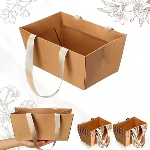 4/8/12/16PCS Waterproof Kraft Paper Kraft Paper Gift Basket With Handles Kraft Cardboard DIY Gift Ba