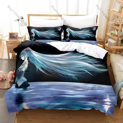Cool Music Anime Bedding Set 3Pcs Vocaloid Creative Graphic Modern Stylish Bedroom Ornament