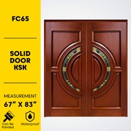 Solid Door (KSK) Pintu Kayu Cermin Depan Rumah Solid Kayu Kembang Semangkok Wooden Door with Tempered Glass - FC65