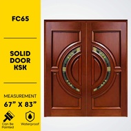 Solid Door (KSK) Pintu Kayu Cermin Depan Rumah Solid Kayu Kembang Semangkok Wooden Door with Tempere