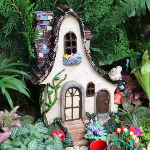 Fairy House Large Rustic Miniature Garden Villa Cottage Resin Fairy Garden Decor Miniature Woodland