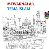 Lembar Mewarnai A3 Tema ISLAM - MJ19 Buku Anak TK, PAUD, SD, 2 3 4 5  Tahun Ramadan Idul Fitri Kalig