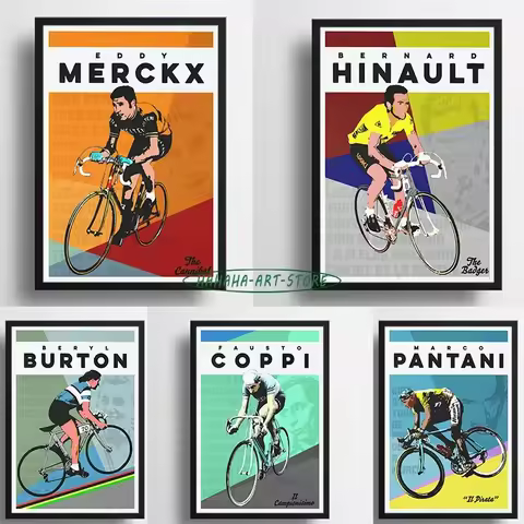 Cycling Art Poster Canvas Poster Bernard Hinault Eddy Merckx Fausto Coppi Beryl Burton Marco Pantani