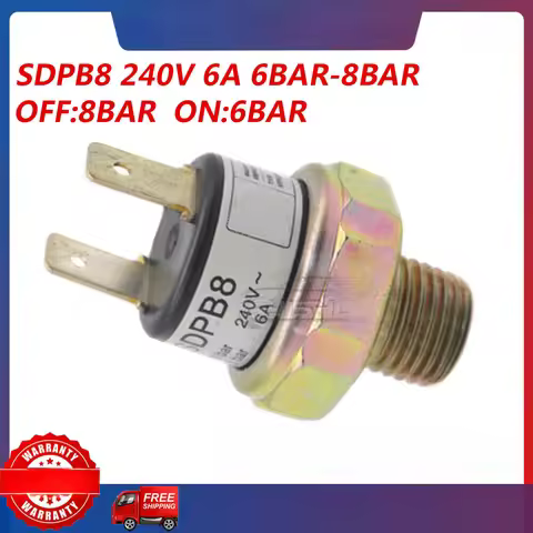 SDPB8 240V 6A 6BAR-8BAR OFF 8BAR ON 6BAR Air Compressor Pressure Control Switch Valve Horn