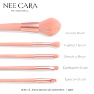 NEE CARA นีคาร่า ชุดแปรงแต่งหน้า เซ็ตแปรงแต่งหน้า ลูกพีช 5 ชิ้นพร้อมกระเป๋า N615 NEE CARA BRUSH SET 