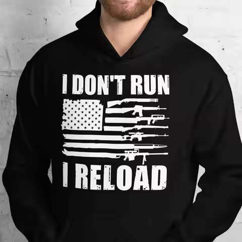 Funny Gun Hoodie I Dont Run I Reload Gun Owners US American Flag Shirt 2nd Amendment Hoodie Funny 2A
