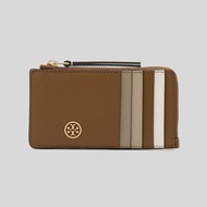 TORY BURCH Robinson Pebbled Top Zip Card Case Tiger's Eye 146012