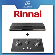 RINNAI RH-S3059-PBW 90CM BLACK SLIMLINE HOOD + RINNAI RB-7303S-GBSM 3 BURNER GLASS HOB