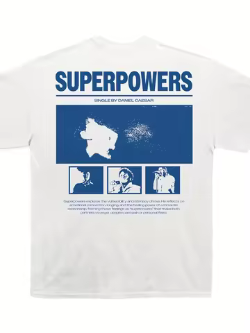 Men's Daniel Caesar Superpowers Graphic T-Shirt Music Album Cover Print Loose Fit Casual Pure Cotton