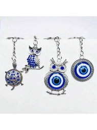 1 pieza Llavero con forma de búho/tortuga/animal lindo/ojo de diablo de aleación metálica con ojo azul para teléfono, mochila, colgante informal