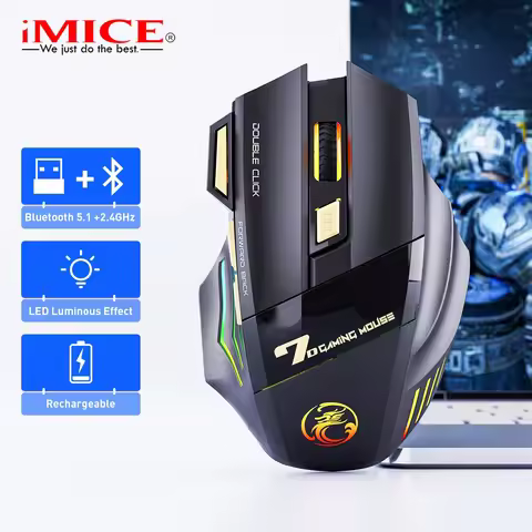 IMICE GW-X7 Wireless Gaming Mouse USB 3200DPI Dual Mode Rechargeable 7 Keys 2.4Ghz Silent Mouse Blue
