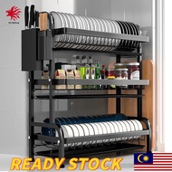 Rak Pinggan Sinki Stainless Steel Dish Drainer Rack Kitchen Rack Dish Drainer Racks Utensil Holder Plate Storage Organiz