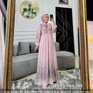 NEW Baju Gamis Wanita Muslim Princess Dress Set Jilbab Ceruti Motif Cantik Belakang Model Silang Fas